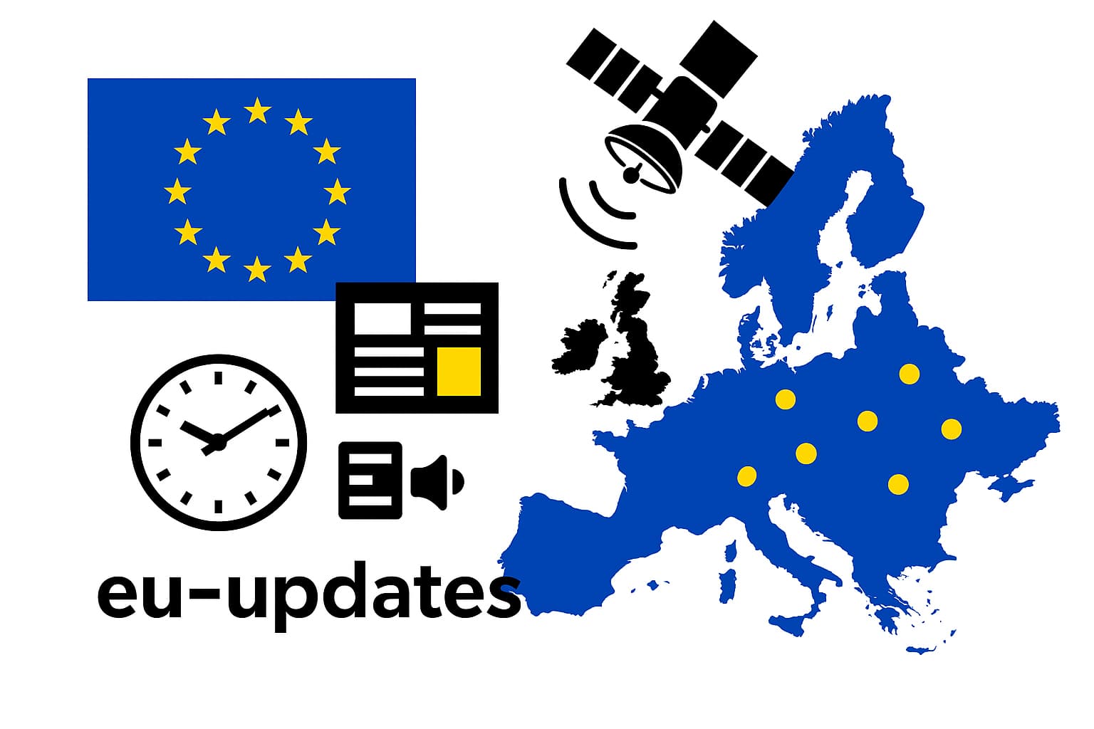 Infografica “Aggiornamenti UE” che mostra la bandiera dell’Unione europea.